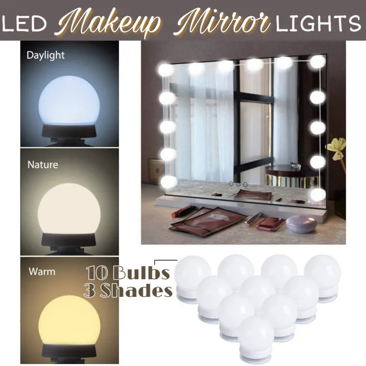 Vanity Mirror Fill Light Adjustable Luminance 3 Colors LED USB Wall Bulbs String For All Pretty 3 Colors Dimmable Vanity Light(10 Bulbs)