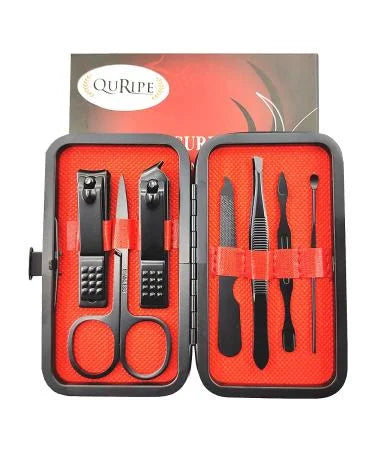 7 PCs QURIPE Manicure set, Nail Clippers Kit, Stainless Steel Manicure Kit, Nail Clipping Tools Portable Travel Grooming Kit