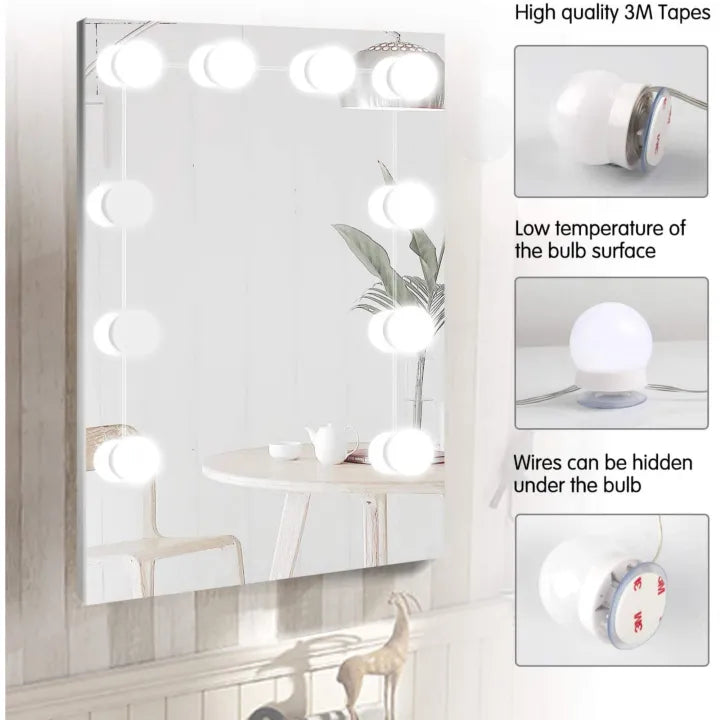 Vanity Mirror Fill Light Adjustable Luminance 3 Colors LED USB Wall Bulbs String For All Pretty 3 Colors Dimmable Vanity Light(10 Bulbs)