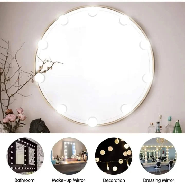 Vanity Mirror Fill Light Adjustable Luminance 3 Colors LED USB Wall Bulbs String For All Pretty 3 Colors Dimmable Vanity Light(10 Bulbs)