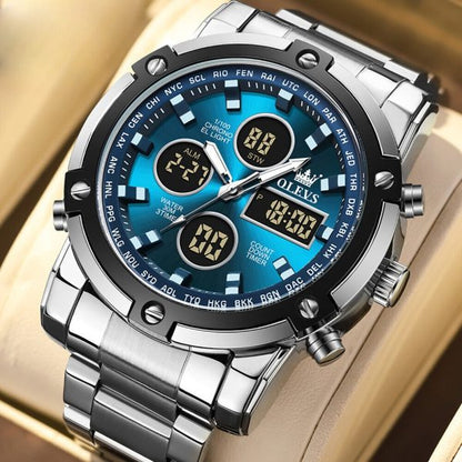 Skemie 1389 Men’s Digital Analog Watch Waterproof Digital Chronograph Led Multi-time Business Watch Stainless Steel (without Box)