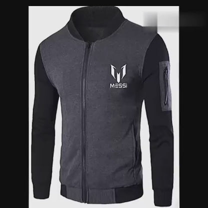New Winter Collection Charcoal Grey Messi Printed Zipper Jacket For Men & Boys – Premium French Fleece, Smart Fit, Stylish & Comfortable Winter Wear
